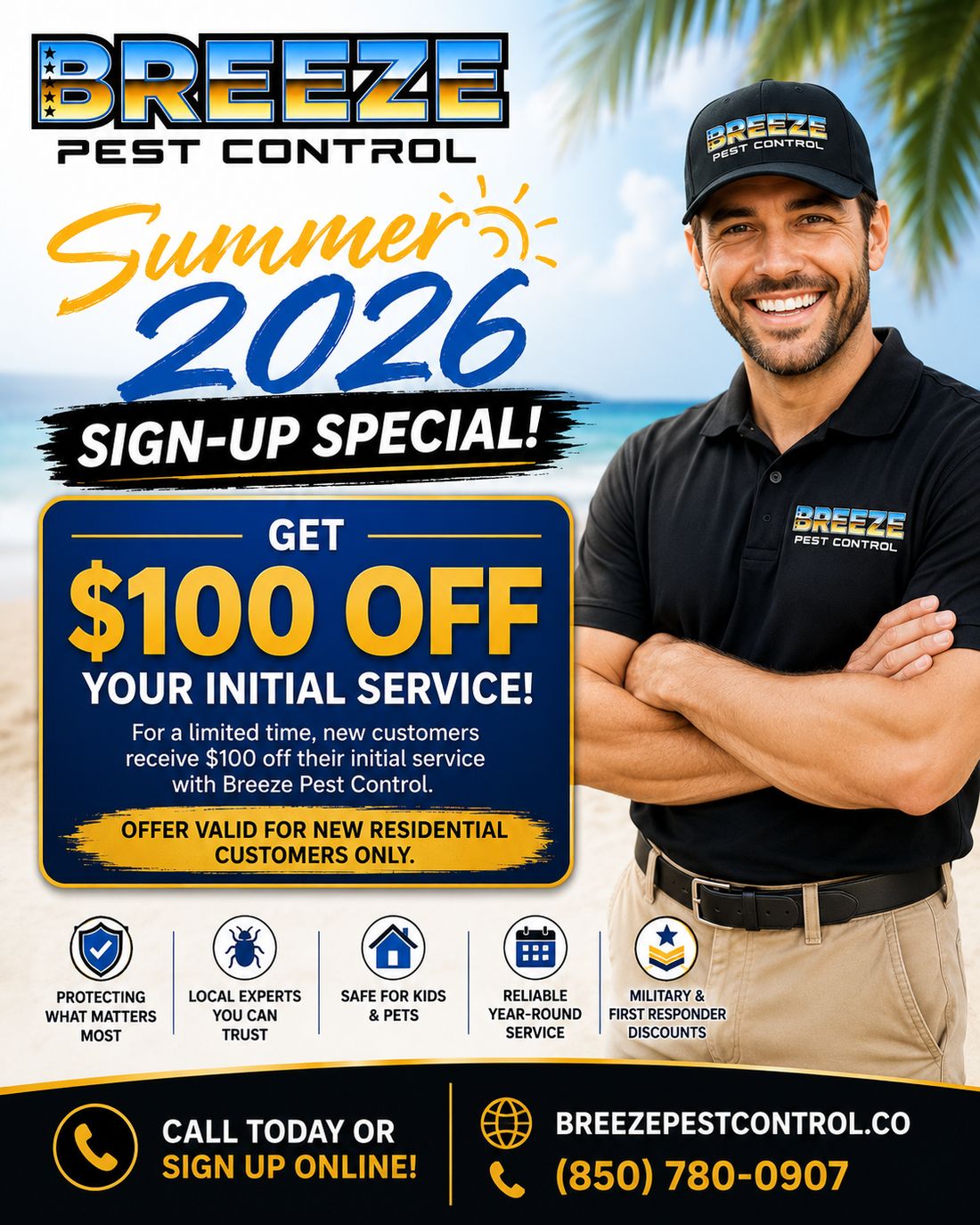 Breeze Pest Control Summer 2026 sign-up special flyer